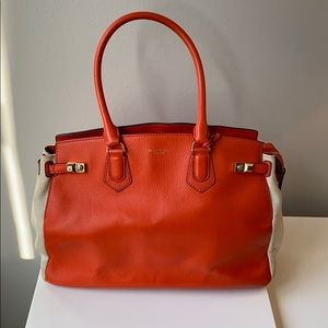 Henri Bendel Orange and Canvas Tote Bag